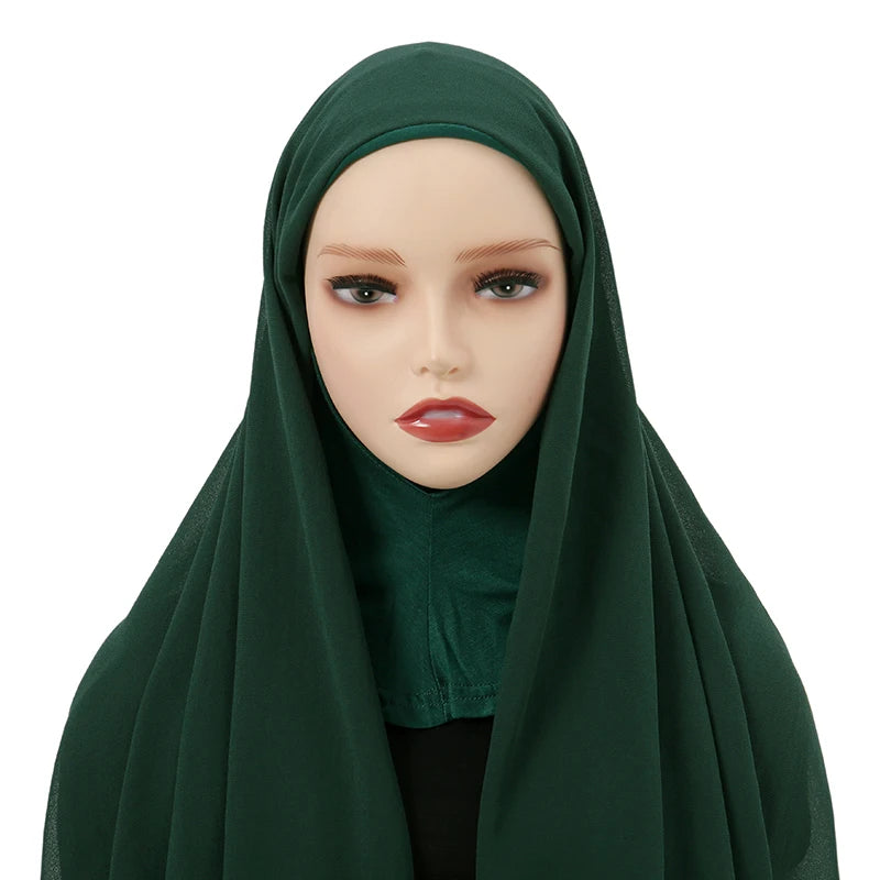 Instant Hijabs Cap with Neck Cover Ready to Wear Scarves Chiffon Hijab For Woman Veil Muslim Islamic Scarf For Women's Headscarf
