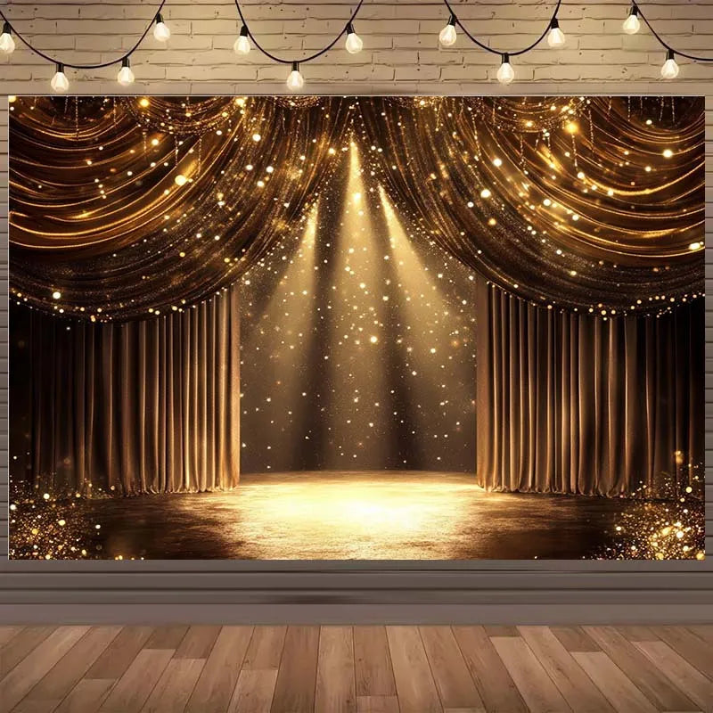 1 piece of brilliant golden curtain stage background cloth - Celebration party! Party banners, available in multiple sizes