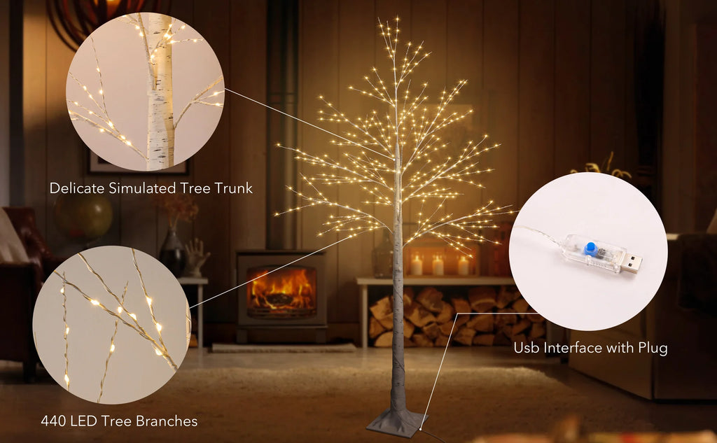 Lighted Birch Tree, Lighted Christmas Tree, 440LED Warm 8 Lighting Modes Artificial Plant White Christmas Tree Halloween Birch