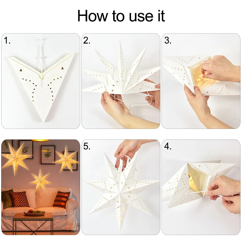 30-60cm Hollow Star Lights Eid Mubarak LED Star Lantern Pendants Ramadan Wedding Decoration Islamic Muslim Party Home Decor Gift