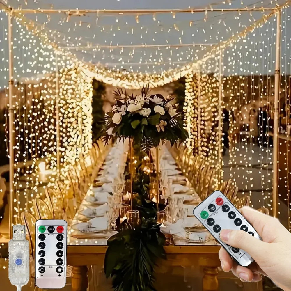 6/3M LED Curtain Lights 8 Lighting Modes Valentine's Day Ramadan Decorations for Home Wedding Party Eid Mubarak Fairy Light