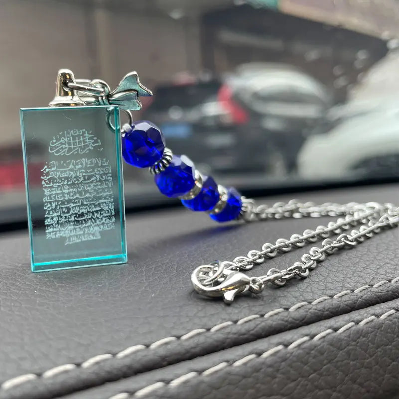 Islam Blue Beads Quran Allah Ayatul Kursi Crystal Car Hanging Pendant