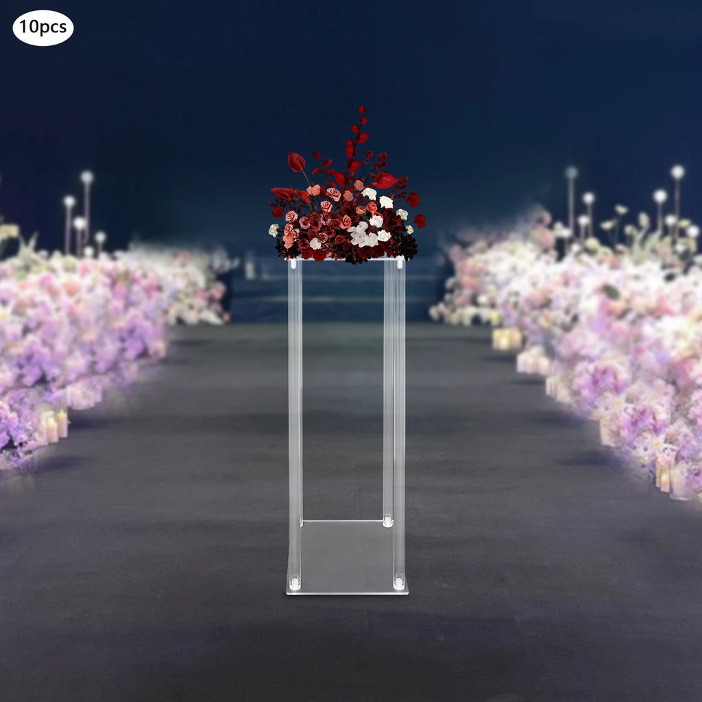 10Pcs Acrylic Vase Wedding Flower Stands Set 60cm Height Clear Column Rack Geometric Display Stand for Home Party Wedding Decor