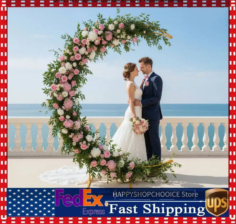 7-foot Gold Metallic Crescent Wedding Arch Stand Curved Floral Balloon Frame Backdrop Support Suitable for Multiple Occasions