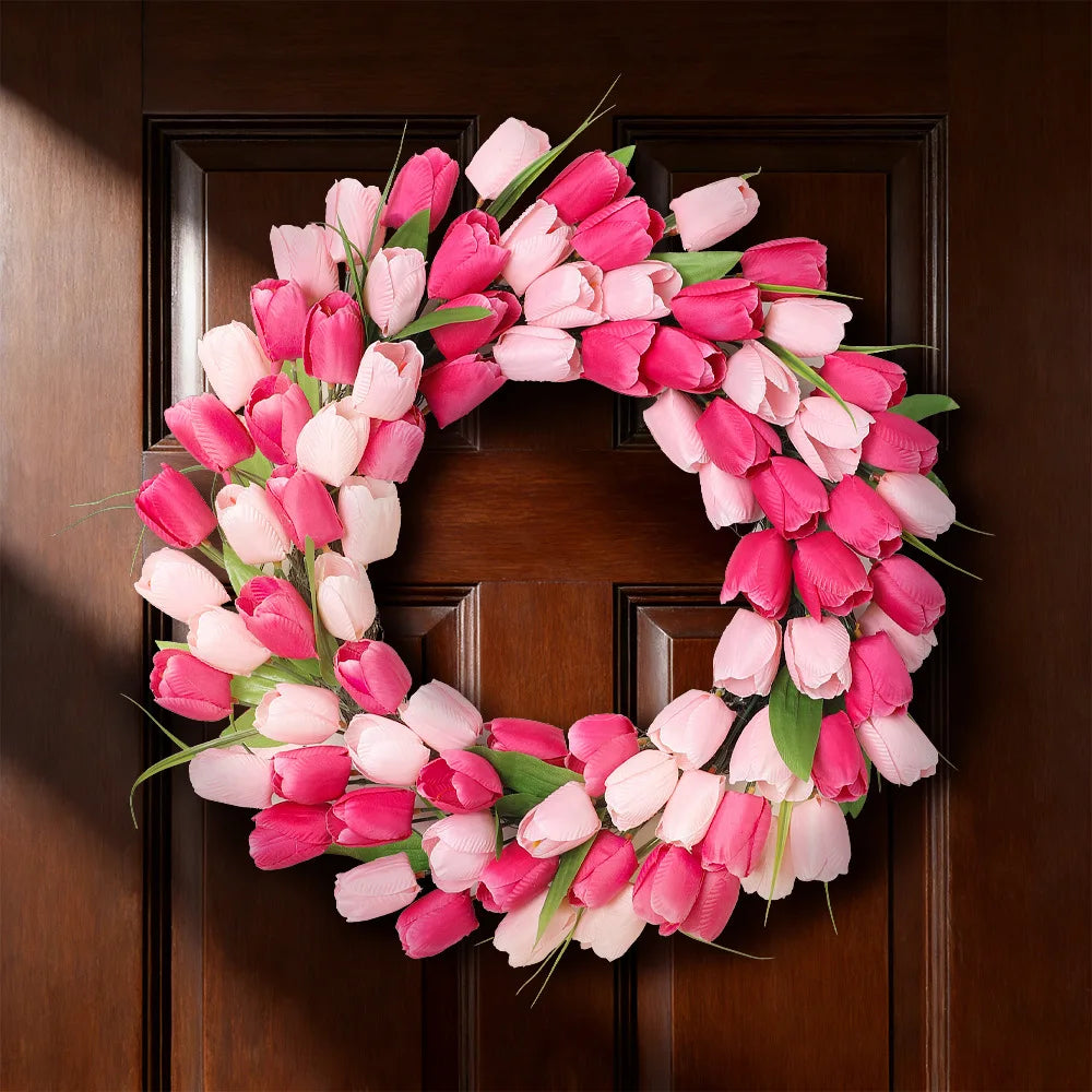 YeeNanee Vibrant Wild Flowers Spring Wreaths for Front Door Artificial Daisy Tulip Lambs Ear Summer Wreath Home Wall Decoration
