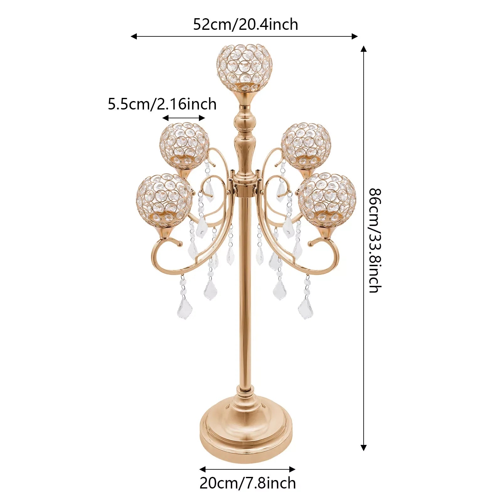 2PCS 5 Arms Crystal Candelabra Candle Holder Golden Table Centerpieces Wedding Decoration