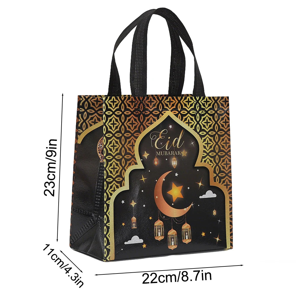 6/12pcs Eid Mubarak Non-Woven Gift Bags with Handle Ramadan Gift Packaging Bag Ramadan Kareem Decor Islamic Festival Party Favor
