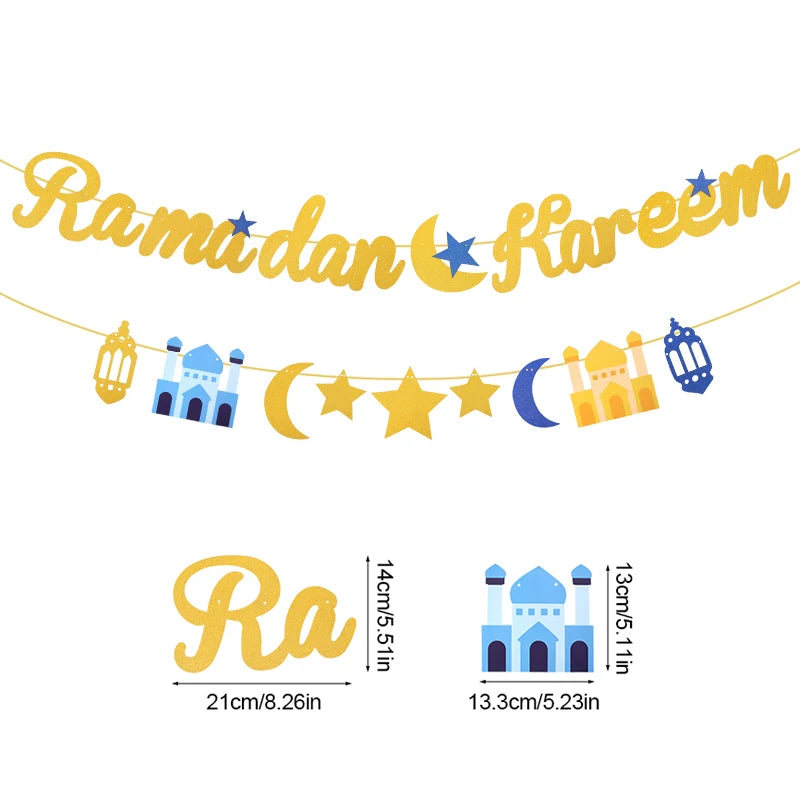 1set EID Mubarak Paper Banner Ramadan Kareem Moon Star Hanging Garland Bunting 2025 Islamic Muslim Party Home Decoration Supply