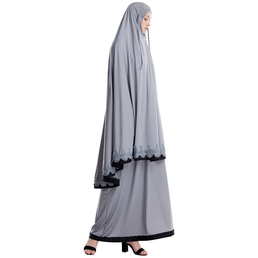 Muslim Women Burqa Dress Lace Two-piece Suit Ethnic Lady Hijab Abaya Suit Ramadan Eid Prayer Garment