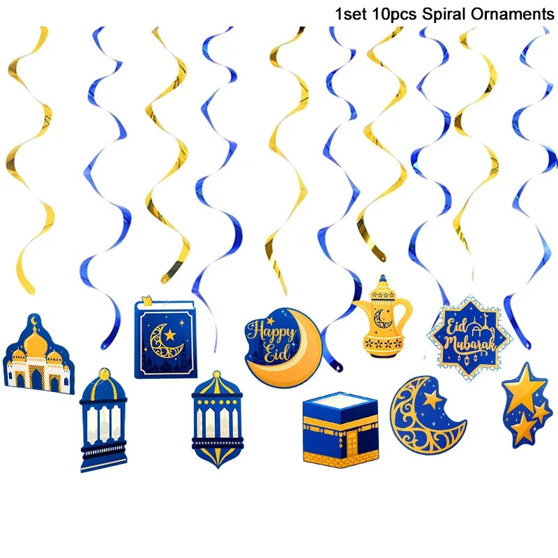 EID Mubarak Banner Glitter Star Moon Letter Paper Bunting Garland Islamic Muslim Party Ramadan Kareem Decorations for Home 2026