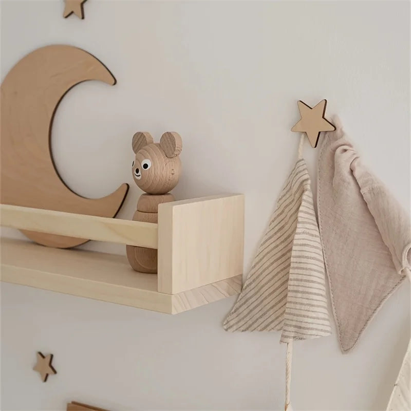 Ins Nordic Style Moon and Stars Wooden Self-Adhesive Decoration Set Home Space Theme Wall Art Decorative Wall Sticker Set