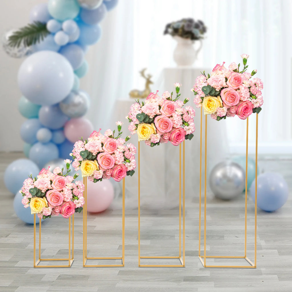 4 Different Height Wedding Flower Stand Metal Floor Geometric Vase Set Wedding Centerpieces For Table Tall Decorations For Party