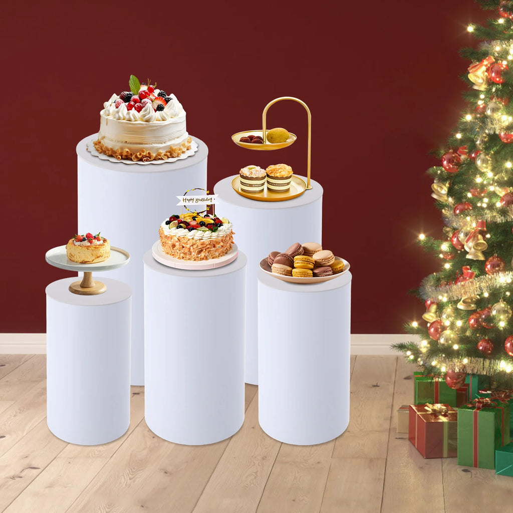 5PCS Round Cylinder Dessert Cake Ornament Table White PVC Round Cylinder Pedestal Stand  Cake Display Stand for Party Wedding
