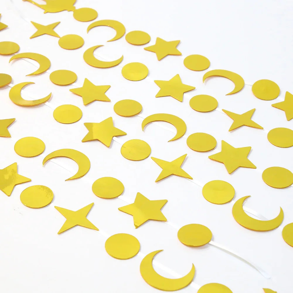 Gold Star Crescent Castle Hanging Garland - Ramadan Eid Party Decor - Moon Festival Streamer Ornament