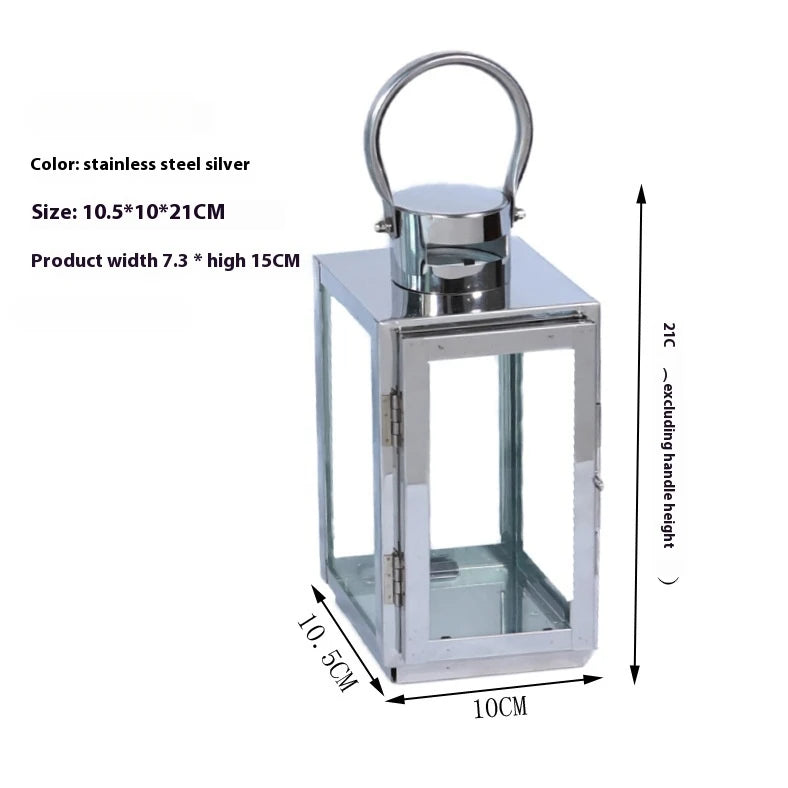 Stainless Steel Lantern Candlestick Eid Mubarak LED Wind Lamp Decor for Ramadan Kareem Aid Eid al-Fitr Home Wind Lantern Decor
