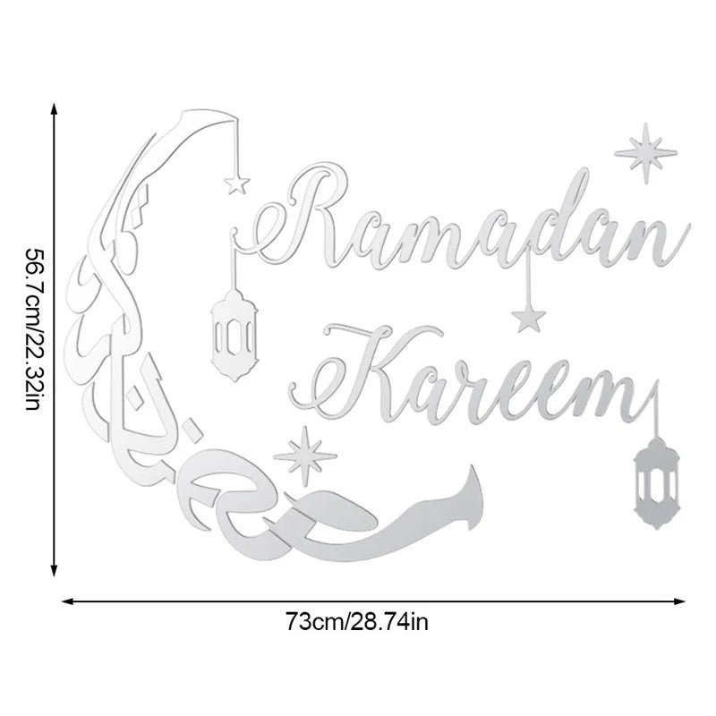 Eid Mubarak Gold Acrylic Wall Sticker Ramadan Kareem Large Mirror Wall Decal for Home Room Decoration 2026 Islamic Muslim Gifts