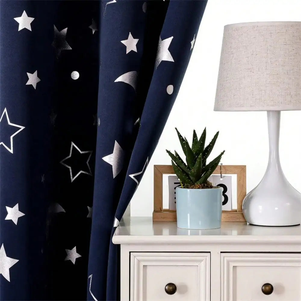 1pc Silver Pressed Star Moon Pattern Blackout Curtain, Window Curtains for Living Room, Bedroom, Kitchen, Home Decor
