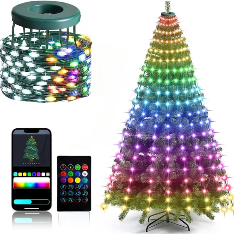 2.1M Christmas Tree LED String Lights App Control Garland LED Star String Waterfall DIY Xmas Tree Lights Festival Decoration