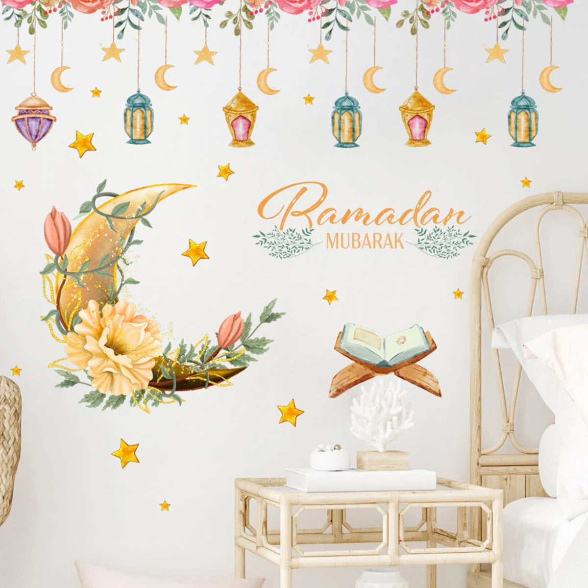 Eid Mubarak Wall Stickers Kareem Ramadan Decoration 2025 For Home Islamic Muslim Party Decor Mubarak Ramadan Window Sticker Gift