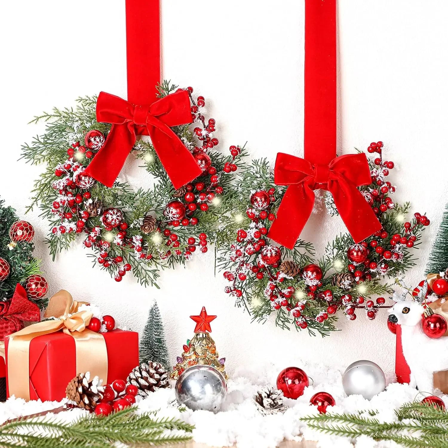 1/5/10PCS DIY Christmas Wreath with LED Lights Stand Party Metal Floral Hoop Centerpiece Table Decor Wedding Dream Catcher Rings