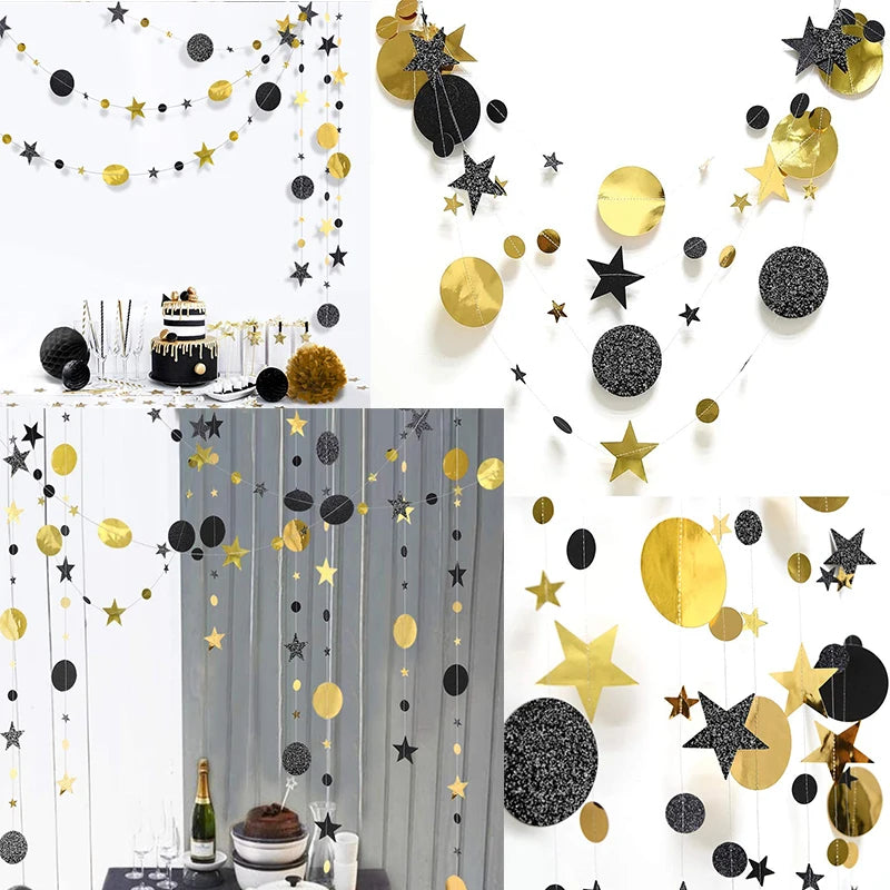 Gold Star Moon Circle Dot Crescent Lamp Eid Paper Garland Gold Mubarak Ramadan Streamer Backdrop Muslim Party Banner Decorations