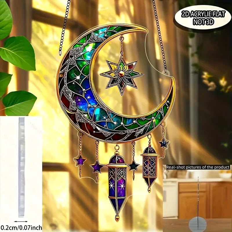 1pcs 2D Moon Acrylic Light Catcher, Traditional Islamic Design Ramadan and Eid Al-Fitr Window Hanging Decoration