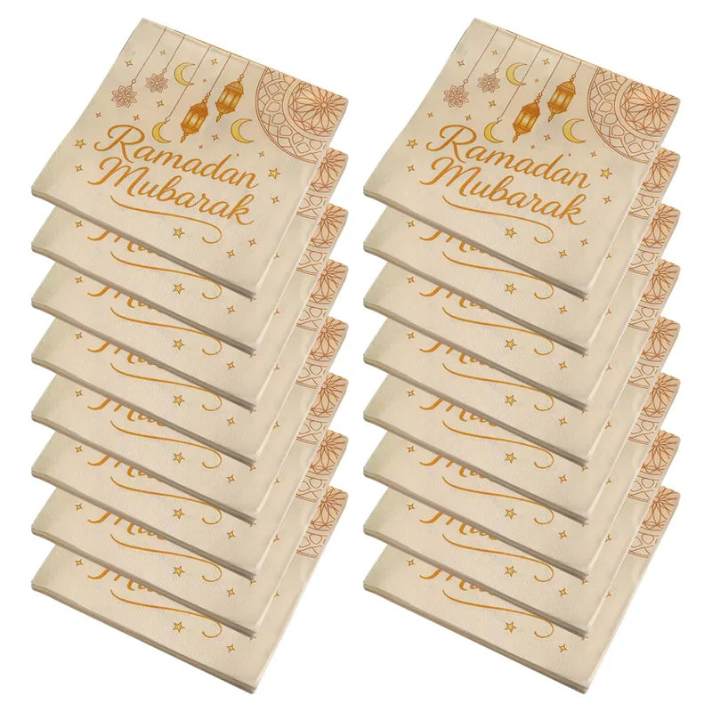 20Pcs Moon Lantern Paper Napkins Ramadan Mubarak Disposable Party Paper Tissues 2026 Muslim Islamic Eid Home Table Decorations