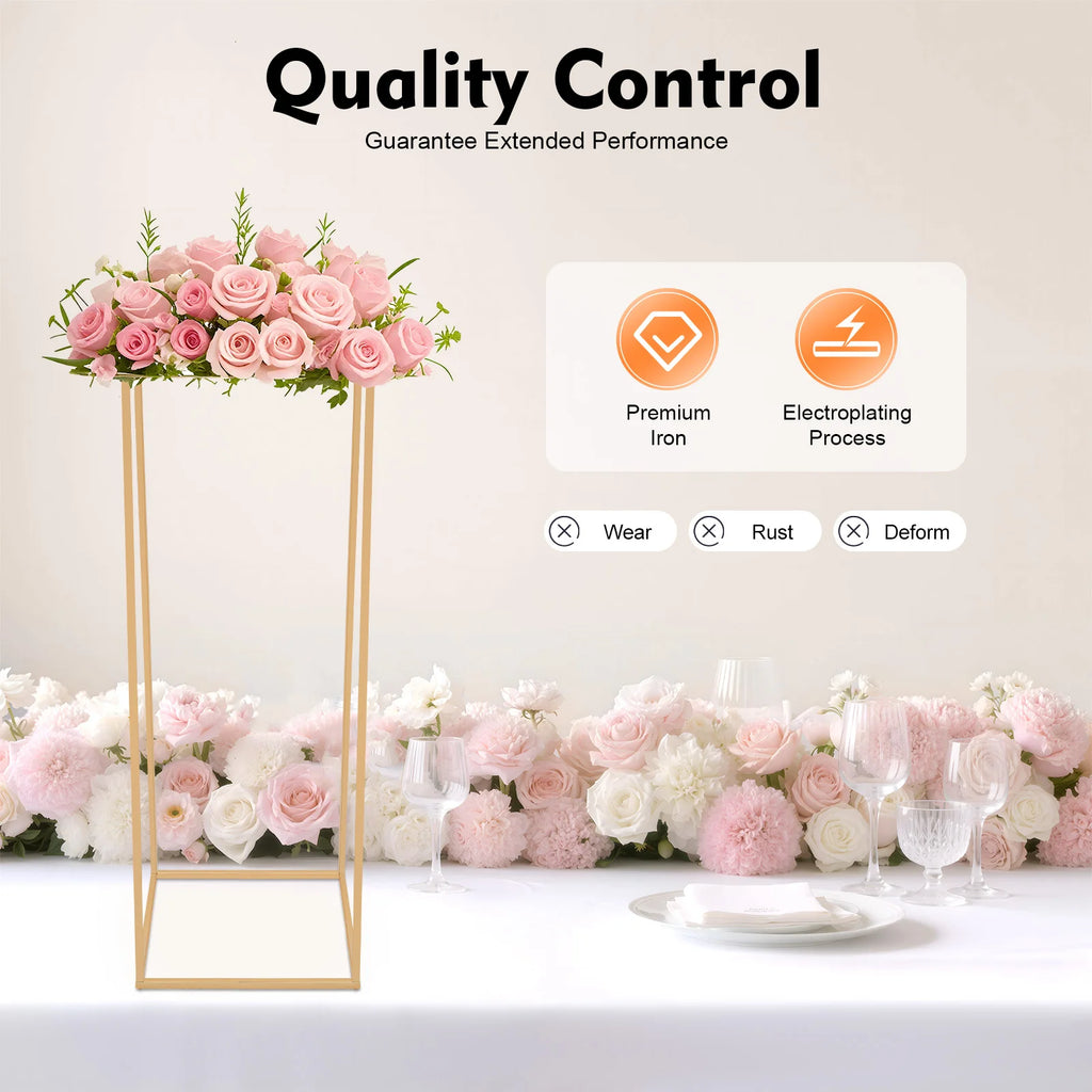 Wedding Flower Stand,Gold Metal Floor Stand Column Vase Flower Stand for Centerpiece Event Decorations Easy Assembly and Storage