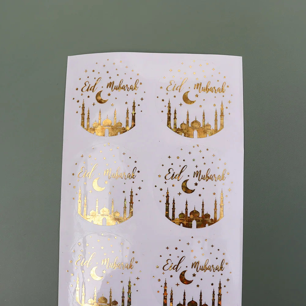 50pcs Gold Star Moon EID Mubarak Sealing Stickers Ramadan Mubarak Gift Lable Sticker Muslim Islamic Party Decor Packing Stickers