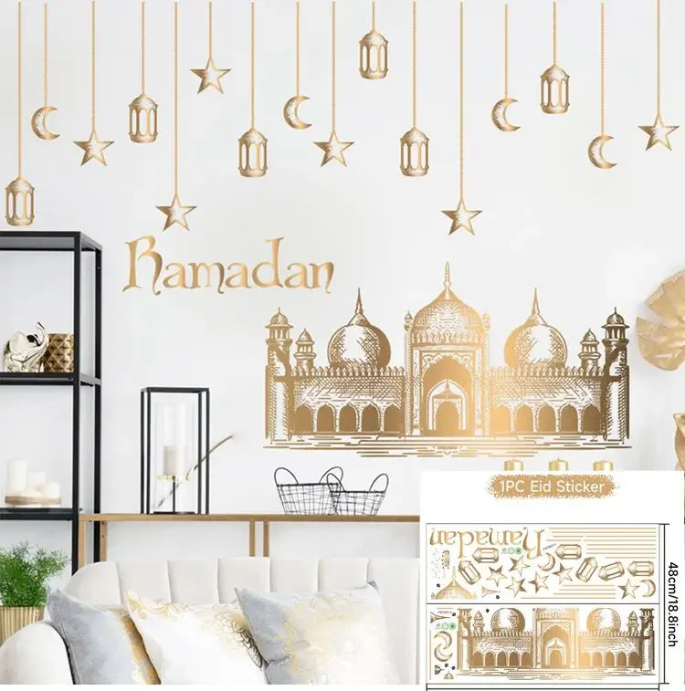 Eid Mubarak Window Sticker 2025 Kareem Ramadan Decor for Home Ramadan Mubarak Wall Sticker Islamic Muslim Wall Decals Decor