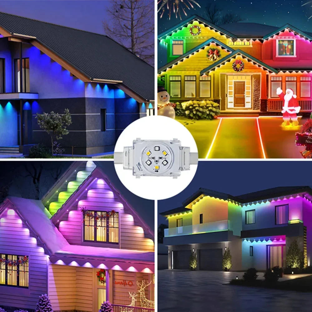 300FT Permanent Outdoor RGB Lights IP67 Waterproof Smart Eave Light DIY Scenes for House Roof Decor Christmas Holiday Daily