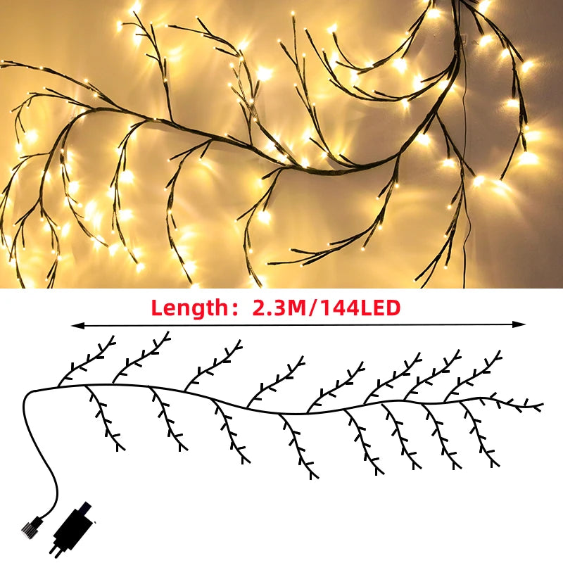 Christmas Decorations Artificial Plants Vine Tree Willow Rattan Lights 144 LED Wall Bedroom Living Room Valentine's Day Decor