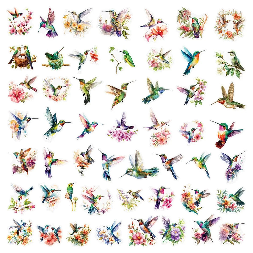50/100PCS Cartoon Hummingbird Flower PET Graffiti Stickers Aesthetic Stationery DIY Decoration Scrapbooking Laptop Skateboard