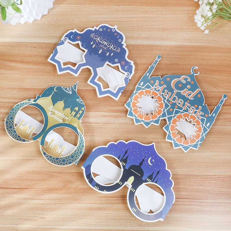 12pcs EID Mubarak Paper Glasses Ramadan Decorations For Home Islamic Muslim Party Supplies Photo Booth Props Gifts Eid Al Adha