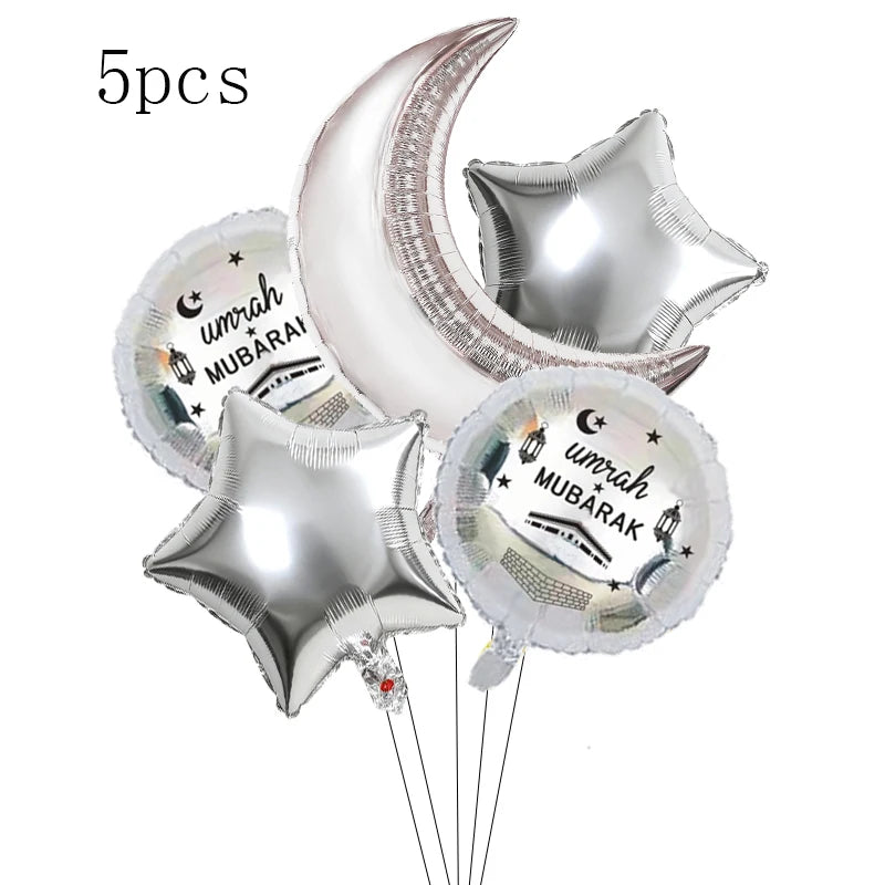 Eid Mubarak Round Star Moon Foil Balloon Ramadan Kareem Islamic Muslims Umrah Mubarak  Eid al Fitr Festival Party Decor Supplies