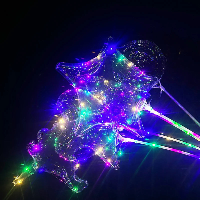 LED Light Up BoBo Balloons Flashing LED String Lights Heart Star Transparent Bubble Balloons for Christmas Birthday Party Decor
