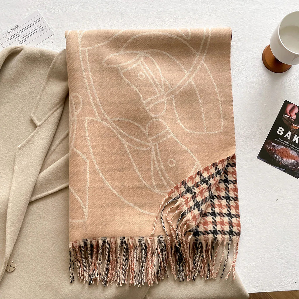 Long Soft Double Sided Jacquard Scarf Women Winter Warm Thickened Shawl Wrap with Fringe for Outdoor Activities Scarves Hijab