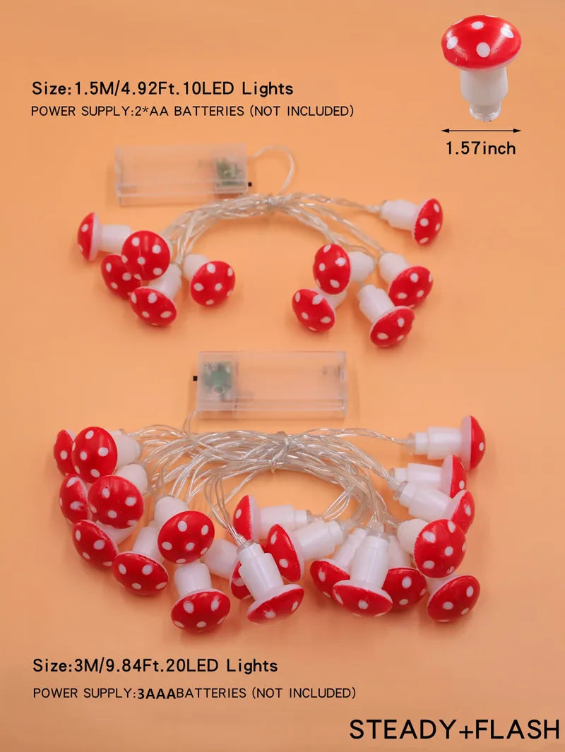 2025 Holiday Mushroom Led String Lights Indoor Room Decoration Battery Navidad Lights Party USB Warm Light Lovely 411