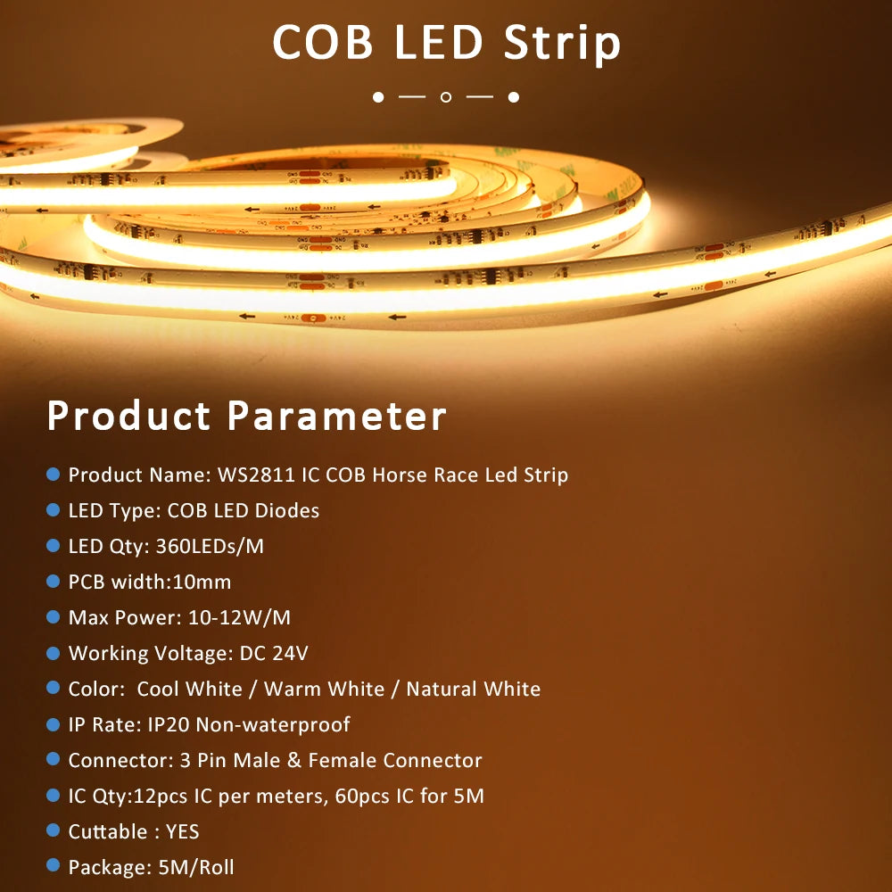 5M 10M 15M WS2811 COB Running Water Strip Light for 24V 400W PIR Motion Sensor LED Stair Controller Staircase Lighting Decor