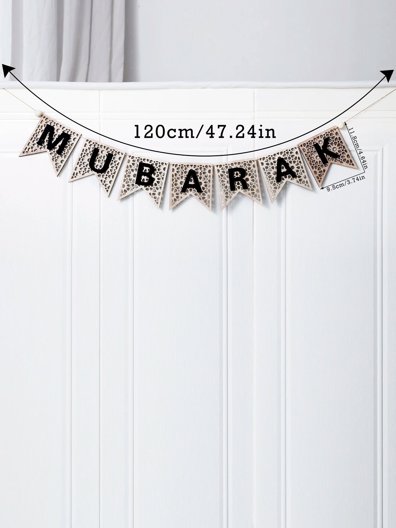 1Pc Wooden Ramadan Muslim Decor Banner Pull Flag Ramadan Kareem Hanging Ornaments Wooden Ornaments Eid Mubarak Happy Gift
