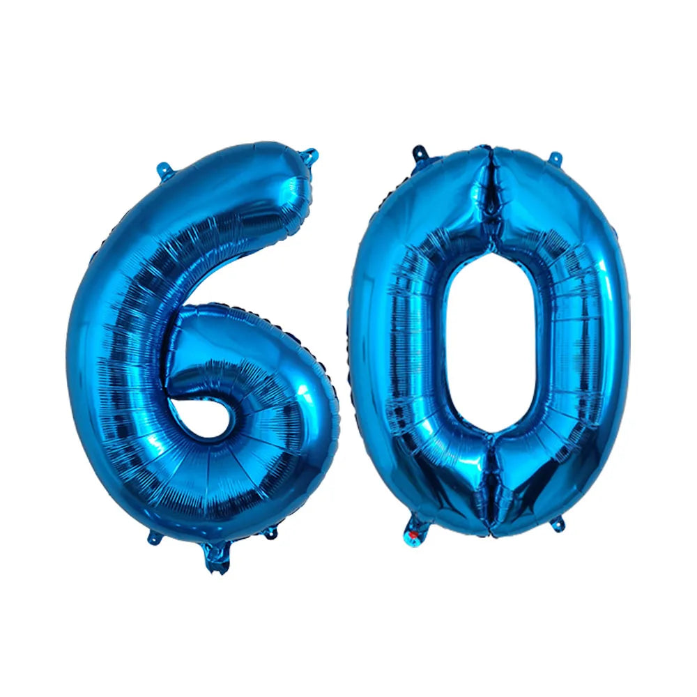 2Pcs 30/40 Inch Large Digit Number Gold Black Silver 60th Birthday Decoration Foil Balloons 60 Wedding Anniversary Supplies