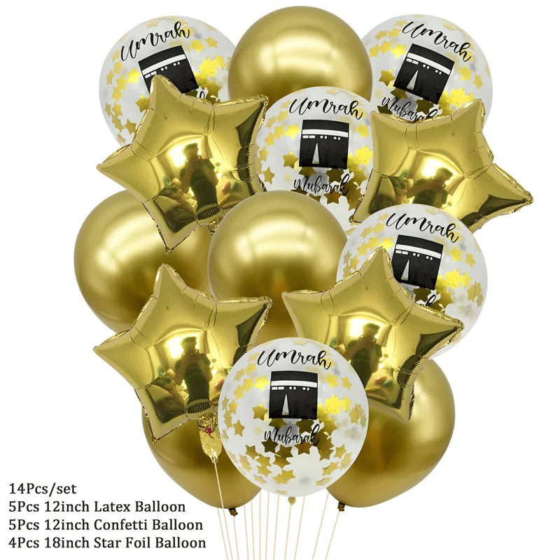 Gold Umrah Mubarak Star Confetti Balloons Ramadan Kareem Decoration Eid Mubarak Muslim Islamic Party Home Eid al-fitr Supplies