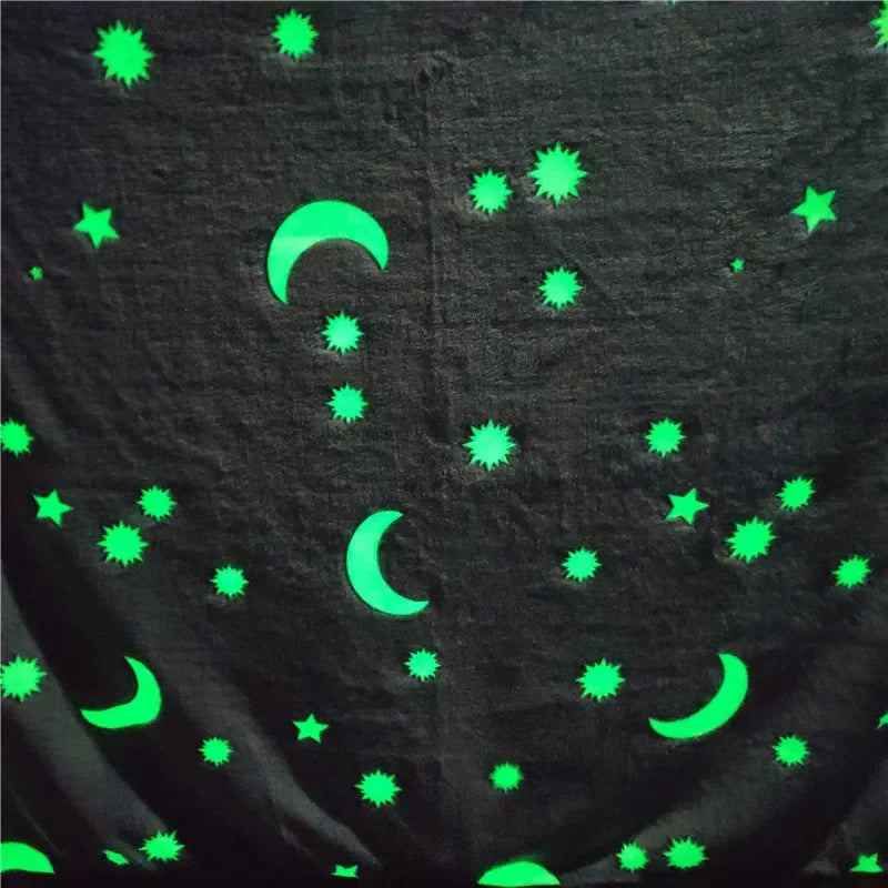 Magical Luminous Flannel Throw Blankets Night Fluorescent Fluffy Kids Blanket Star Moon Warm Sofa Bedspread Nap Leisure Covering