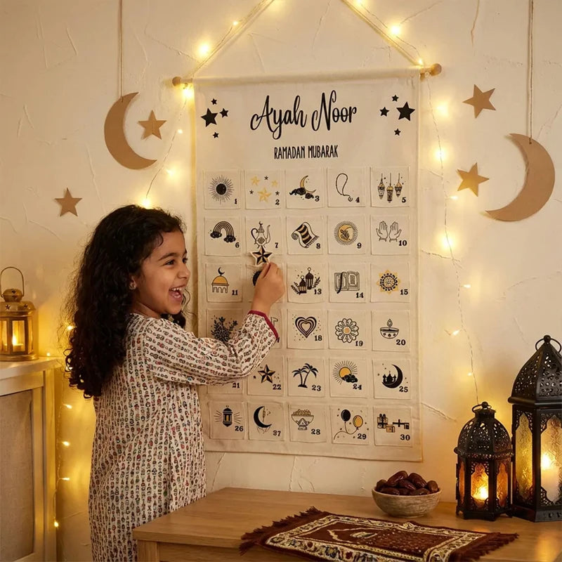 Personalized Ramadan Mubarak Countdown Mubarak Calendar Muslim Islamic Kid Boy Girl Eid-al Fitr Gift Home Wall Hanging Decorate