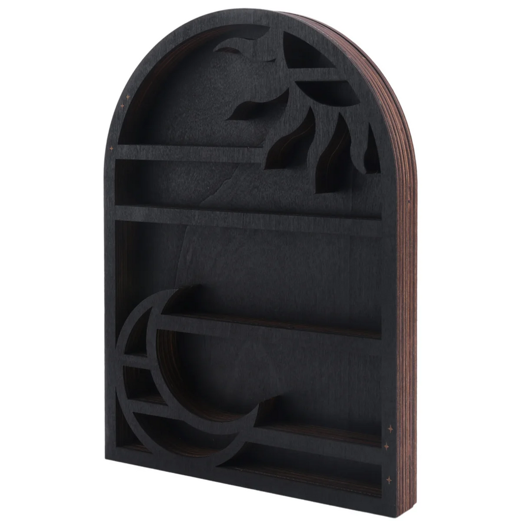 Wood Storage Shelf - Stylish and Practical Wall Shelf, Crescent Sun and Moon Crystal Shelf GSY