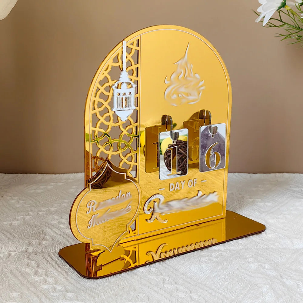 Ramadan Countdown Calendar 2026 Acrylic Silver Eid Mubarak Advent Islamic Home Decor For Muslim Party Indoor Table Desk Gifts