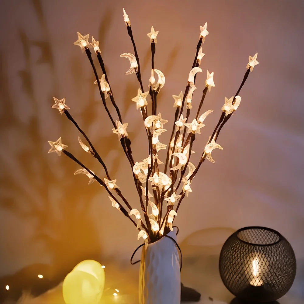 1PCS 20LED Star Moon Branch Light,powered By 2AA Batteries(excl),used for Wedding,indoor,courtyard,party and Ramadan Decoration
