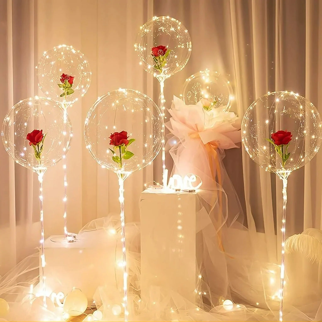 LED light rose bouquet transparent wave balloon, suitable for weddings, anniversaries, birthdays, Valentine's Day, bridal shower