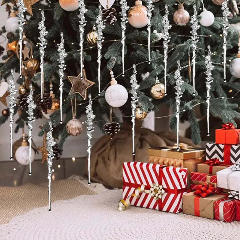 5-20pcs Transparent Acrylic Icicle Ornaments Realistic Frosted Ice Shape Xmas Tree Winter Party Hanging Decor DIY Craft Pendant
