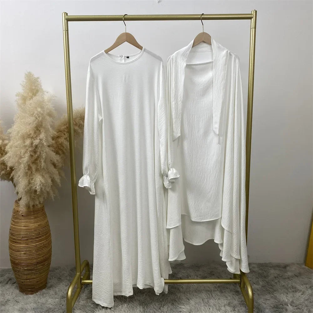 Dubai Turkey Kaftan Eid Ramadan Overhead Khimar Burqa Muslim Women Prayer Dress Set 2PCS Niqab Abaya Islamic Jalabiya Djellab